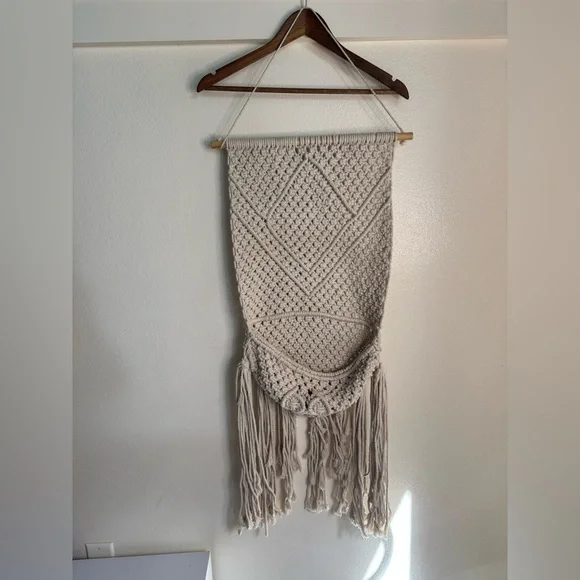 Boho Macrame Wall Hanging Decor Woven Cotton Tapestry Neutral Wall Art Handmade - Picture 2 of 9